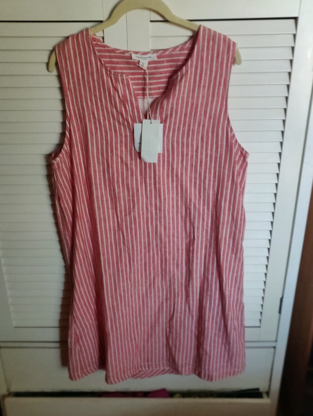 BEACHLUNCHLOUNGE Sleeveless Guava Pink and White Striped Shift Dress L NWT